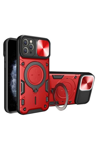 SKYDDAR INNOVATION Case for iPhone 11 Pro, CamGuard Pro, Magnetic Ring, Camera Protection, Red, sticker set