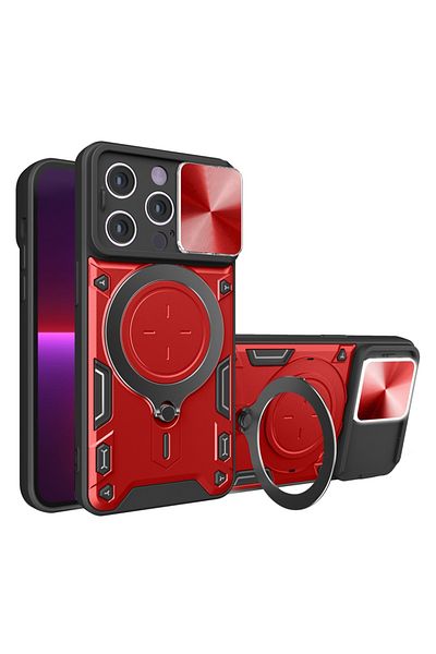 SKYDDAR INNOVATION Case for iPhone 13 Pro, CamGuard Pro, Magnetic Ring, Camera Protection, Red, sticker set
