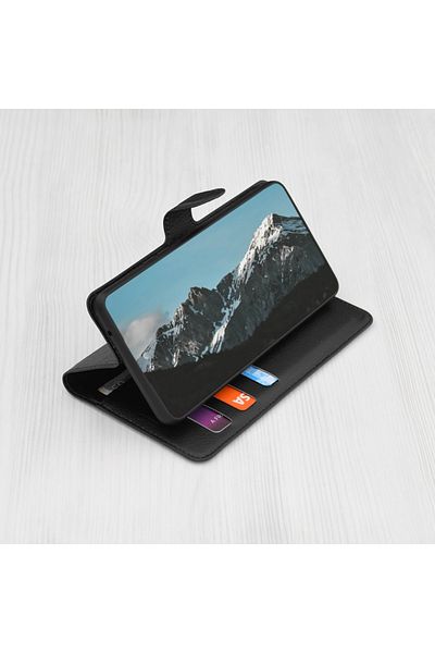 SKYDDAR INNOVATION Case for iPhone 13 Pro Max, Leather Folio, Book type, with Inner Wallet, Black, sticker set