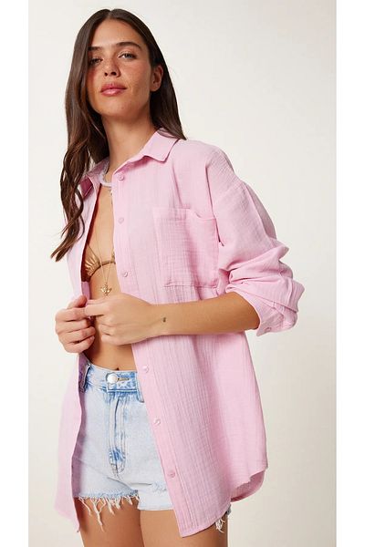 THIFF GYMWEAR Cămașă de muselină de bază oversize pentru femei, cu buzunare