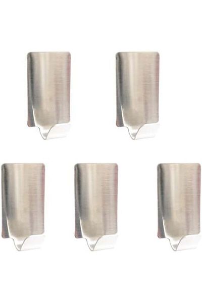 Miewaa Set de 5 cârlige autoadezive MIEWAA, oțel inoxidabil, argintiu, 3,8 x 2,3 cm