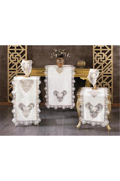 Çeyiz Diyarı Katre Linen 5 Piece Living Room Set Cream