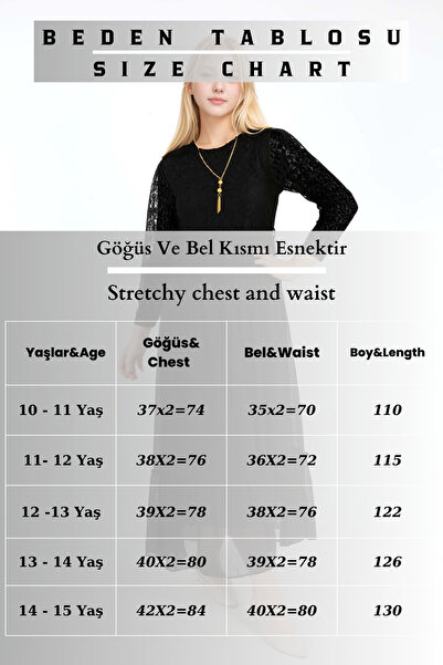 Joui Co Kız Çocuk Tesettür Elbise-Dantel Deseni-Astarlı-Şifon Kumaş- Kolye Detaylı Uzun Elbise
