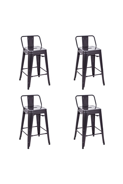 ChairLife Tolix Sırtlı Yüksek Metal Tabure (4 Adet)