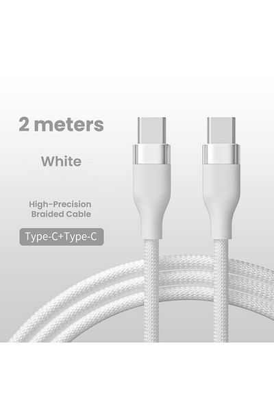 EKR 100W Braided USB-C to USB-C Fast Charging Cable with Emark Chip, 2m – White