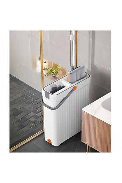 FOXMAG24 Mop and bucket set with dual tubs, telescopic handle, 2 mop cloths, metal and plastic, cream