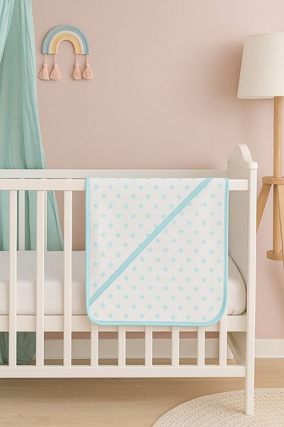 SeaBubbles Star Patterned Double Sided Baby Combed Cotton Blanket (85X85Cm) Standard Green
