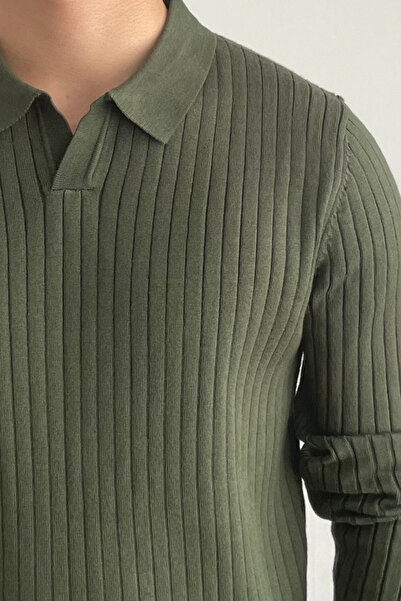 Tarz Cool Men's Khaki Slim Fit Long Sleeve Polo Neck Knitwear Sweater