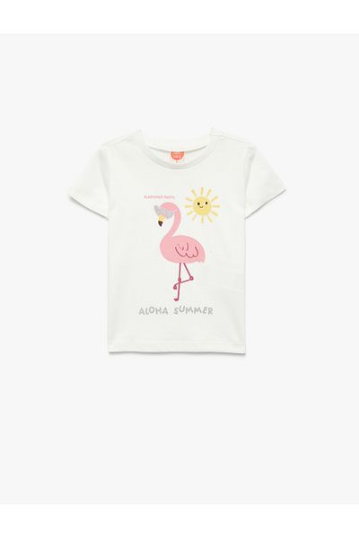 Koton Short Sleeve Crew Neck Cotton Flamingo Printed T-Shirt