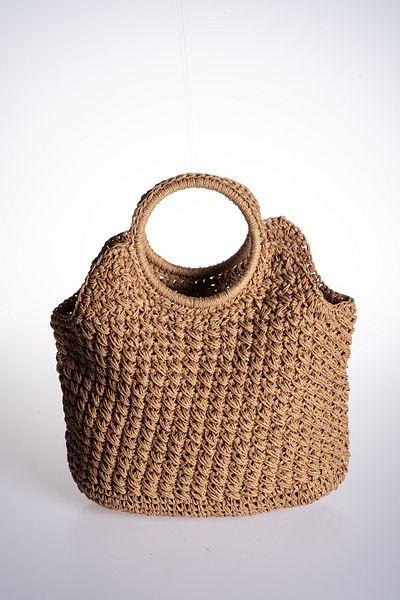 Oblavion Hand Knitted Round Handle Unlined Straw Bag