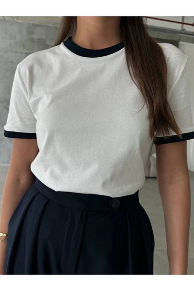 Ecenin Favorileri Contrast Ribbed 100% Cotton T-Shirt