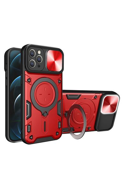 SKYDDAR INNOVATION Case for iPhone 12 Pro Max, CamGuard Pro, Magnetic Ring, Camera Protection, Red, sticker set