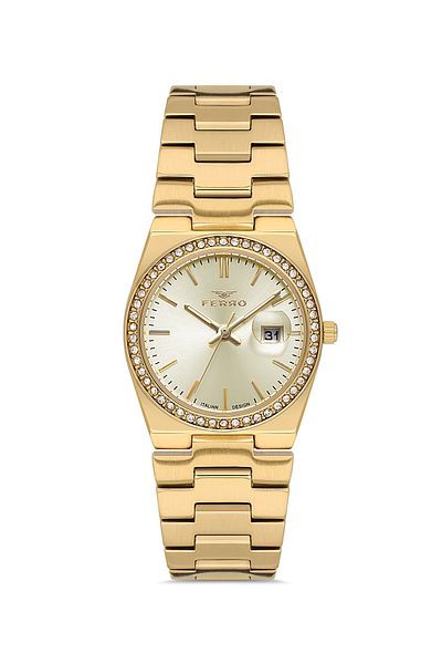 FERRO Fl21596Awt-B4 Quartz Steel Gold Color 30 mm Women Wrist Watch