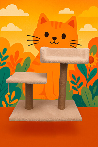Kedi Tırmalama Tahtası ve Dinlenme Alanı – 30 cm & 50 cm Tırmalama Borulu, 30x30 cm KonforluPlatform
