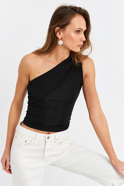 Cool & Sexy Women's Black Cross Neck Crop Blouse B6082-90