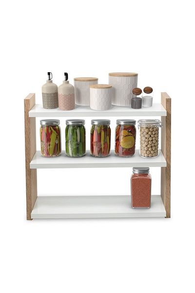 UnicUtil Organizer Shelf, White-Bardolino, Kitchen or Bathroom, Glass Holder, Spices, Makeup Products