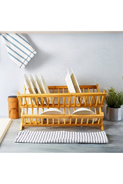 Pembelia Life Bambu Bulaşık Tabaklık Büyük Boy 2 Katlı Bambu Katlanır Tabaklık