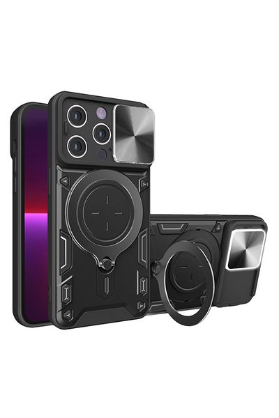 SKYDDAR INNOVATION Husă pentru iPhone 13 Pro, CamGuard Pro, inel magnetic, protecție cameră, neagră, set autocolante