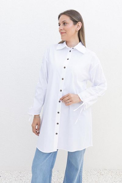 ALLDAY White-Sleeve Gathered Pocket Shirt