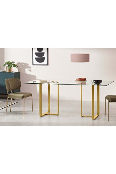 Hitit Dekorasyon Eva Gold Metal Yemek Masası