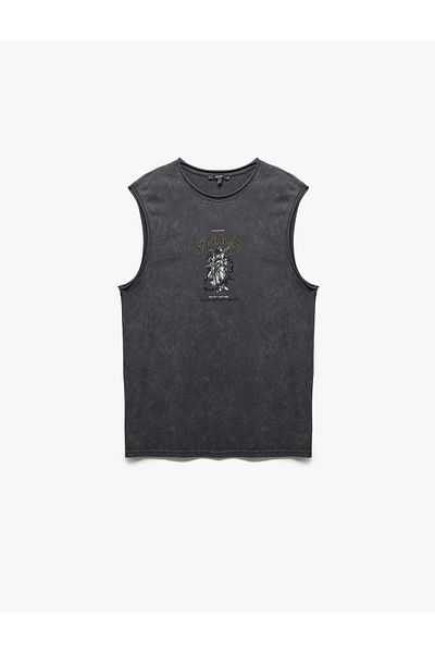 Koton Cotton Washable Crew Neck Printed Sleeveless T-Shirt