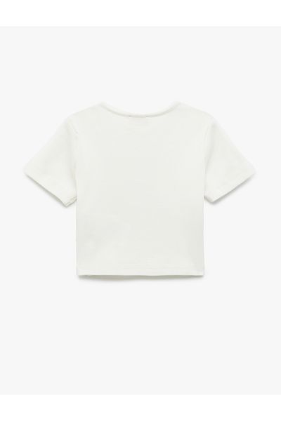 Koton Printed Short Sleeve Crew Neck Cotton Crop T-Shirt