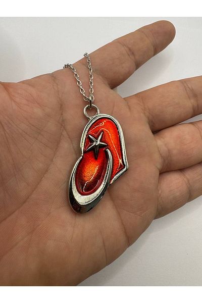 Herşey Nota Red Necklace with Türkiye Map Figure in Heart – Silver Color Unisex Metal Jewelry
