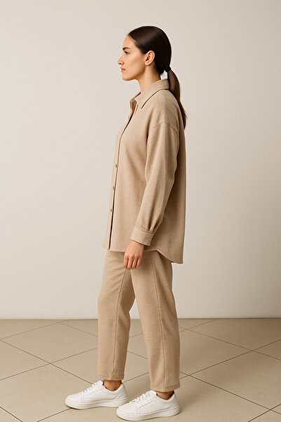 WİSHTEX Wish - Stone Color Oversize Comfortable Fit Linen Set