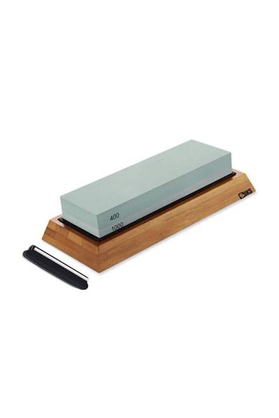 SIKS Knife Sharpening Stone, Manual, Angle Guide, Non-Slip Bamboo Stand, Green