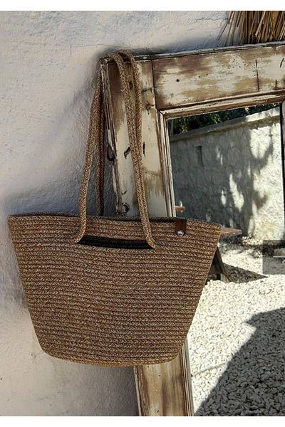Honorius Women's Straw Large Size Handheld Shoulder Bag Beige