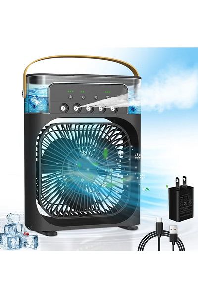 Primo Plus Black Portable Air Conditioner, 600ml Water Mist Fan, USB Mist Fan, Desktop Cooling Fan
