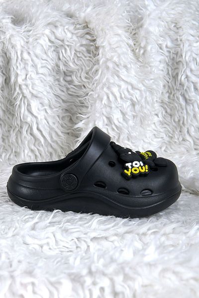 İncim Black Teddy Bear Figured Daily Pool Beach School Nursery Girls' Slippers & Sandals