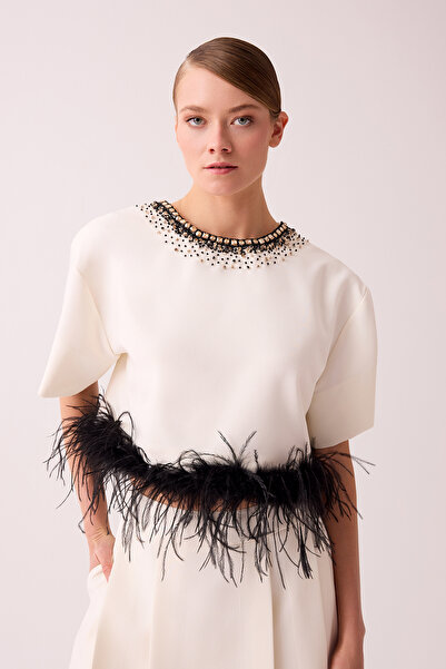 Jus De Pommes BEYAZ OTRİŞ DETAYLI TAŞ İŞLEMELİ BLUZ