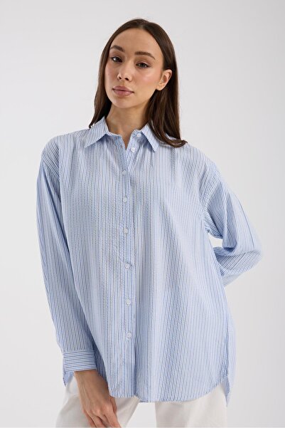 Store %100 Pamuk Çizgili Gömlek - Rahat Bol Kesim, Uzun Kollu, Yazlık Ve Şık
