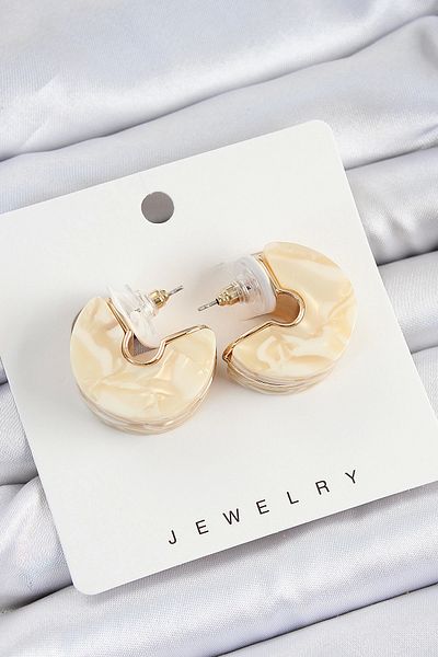 Clariss Brass Marble Pattern Vintage Half Ring Model Gold Color Women's Earrings