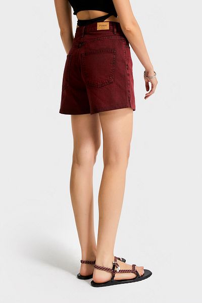 its basic Women's Burgundy Color 20S5-35 Midi Length Mom Fit 100% Cotton Denim Shorts