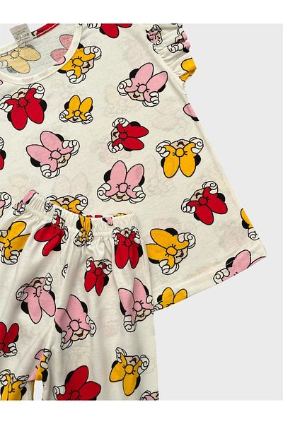 ALİŞ KİDS Set de pijamale de vară din bumbac pentru fete, culoare albă, cu modele de personaje drăguțe, pantaloni scurți cu mâneci scurte