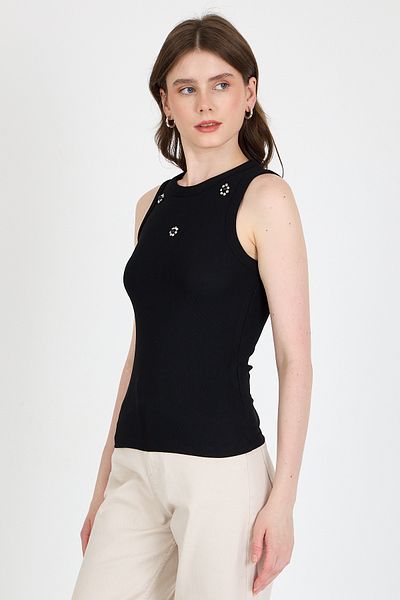 Rays Black Pearl Stone Detailed Halter Neck Ribbed Undershirt 0649