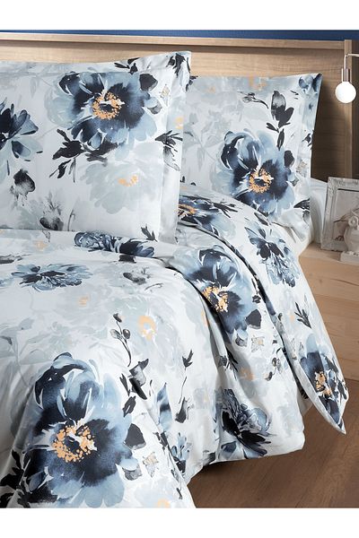 BED LİNE Set lenjerie de pat Ranforce dublu albastru maci