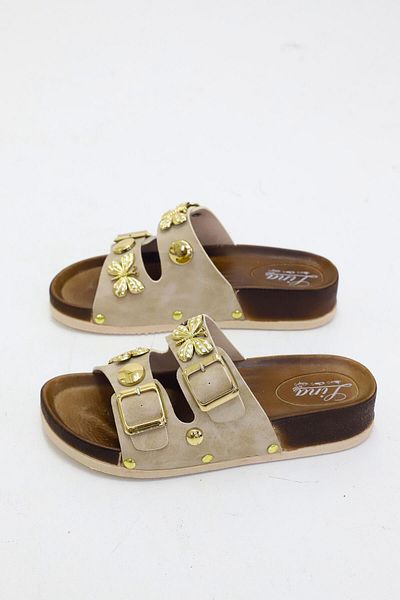OBAY LİFE Cream Women's Stoned Butterfly 2 Striped Daily Slippers Nbr2024