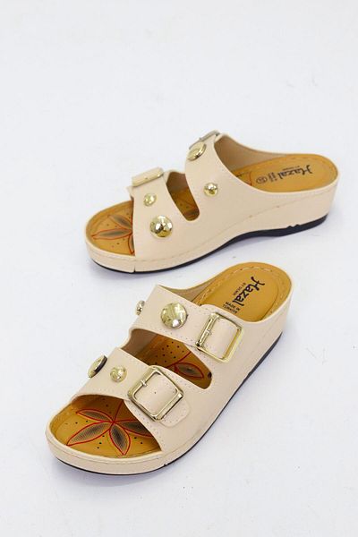 OBAY LİFE Cream Women's Stone 2 Stripes Comfortable Daily Slippers Nbr2022