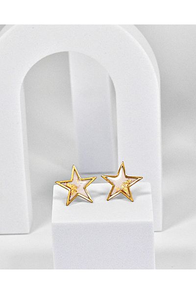 NARRU NARRU earrings, handmade, star-shaped, white and gold, Erica 07
