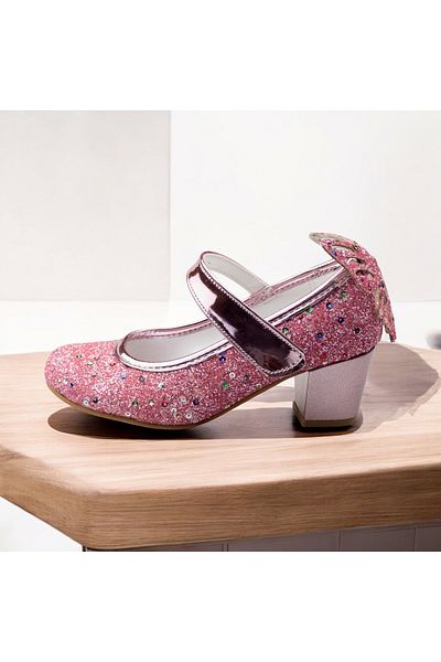 JOJO KIDS Pantofi cu toc gros fluture pentru fete, pantofi rochii cu velcro, fluture cu velcro
