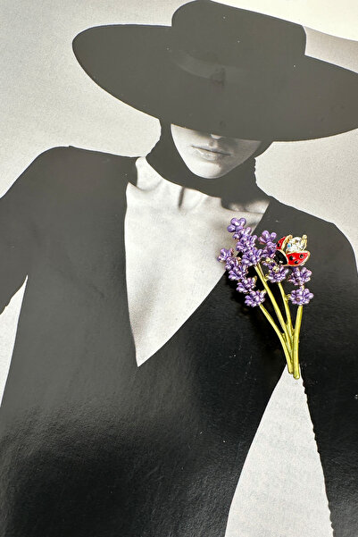 Modex Uğur Böceği Detay Lavanta Çiçeği Broş (5cm)