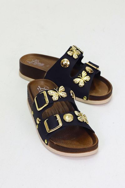 OBAY LİFE Black Women's Stoned Butterfly 2 Stripe Daily Slippers Nbr2024