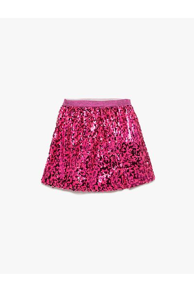 Koton Sequined Mini Skirt with Elastic Waist