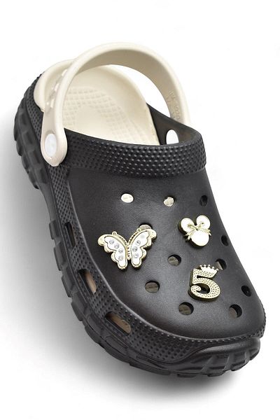 İncim Black Daily Orthopedic Seaside Pool Beach Slippers with Stone Accessories Women's Slippers & Sandals