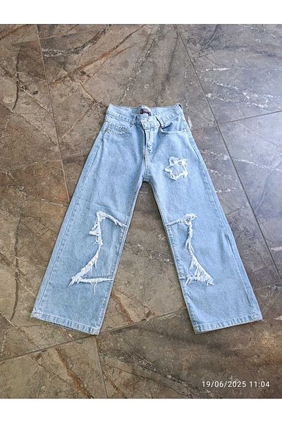 ESKİŞEHİR YUMURCAK Girl's Star Detailed Wide Leg Model Jeans