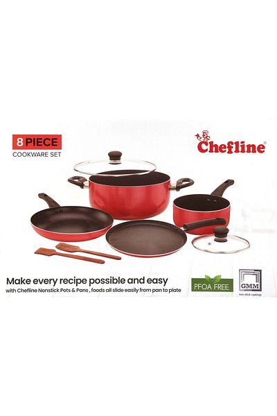 Chefline Aluminium Non Stick Cookware Set, 8 pcs, Red, RBR