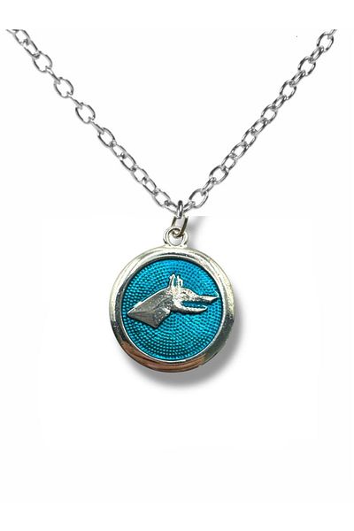 Herşey Nota Round White Wolf Logo Necklace with Blue Background – Silver Color Unisex Metal Jewelry